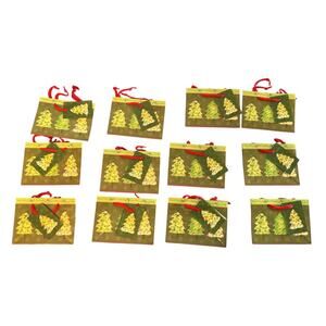 Vintage 2004 Christmas Tree Gift Bags Lot of 12 Small 6x4 Holiday Favor Bags